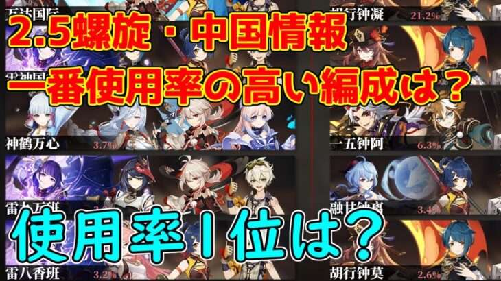 【原神】本国でのv2 5螺旋で使用率の高い編成について【攻略解説】【ゆっくり実況】中国 雷電 ナショナル ココミ アビス 海外使用率 12層