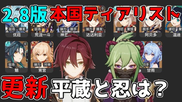 【原神】v2 8版！本国でティアリスト公開！久岐忍と鹿野院平蔵はどうなった？最強キャラクターは？【攻略解説】雷電将軍 強い 強さ ランキング